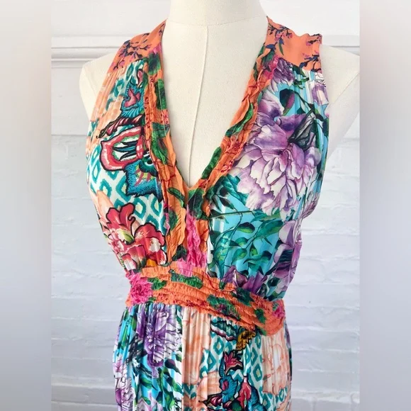 Lula Soul Floral Patchwork Sleeveless Maxi Dress Boho Tiered Sundress - Picture 9 of 15